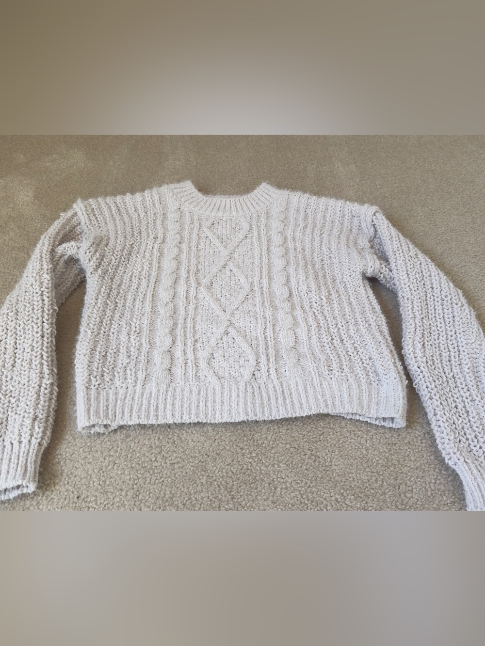 No Boundaries Cream Cable Knit Crew Sweater, size S-M